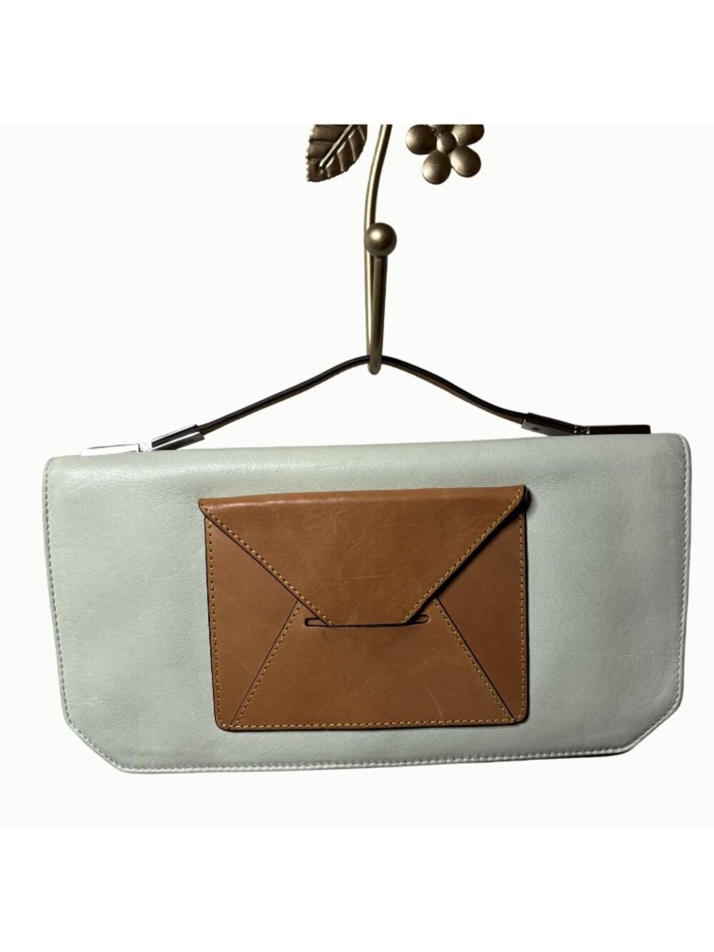 Etienne Aigner Limited Edition Mint Leather Envelope Clutch Top Handle Bag